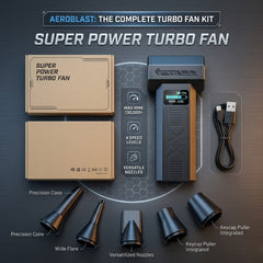 Aeroblast super power turbo fan kit barber cleaning blower with multiple nozzles for hair and dust removal.