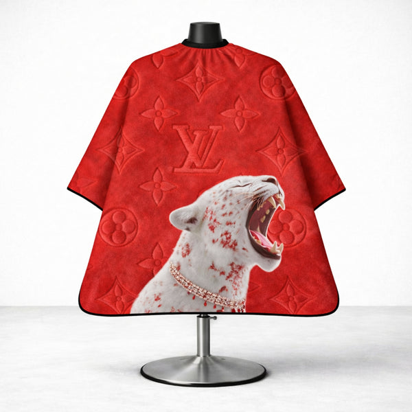 Luxury Red Leopard Designer Barber Cape